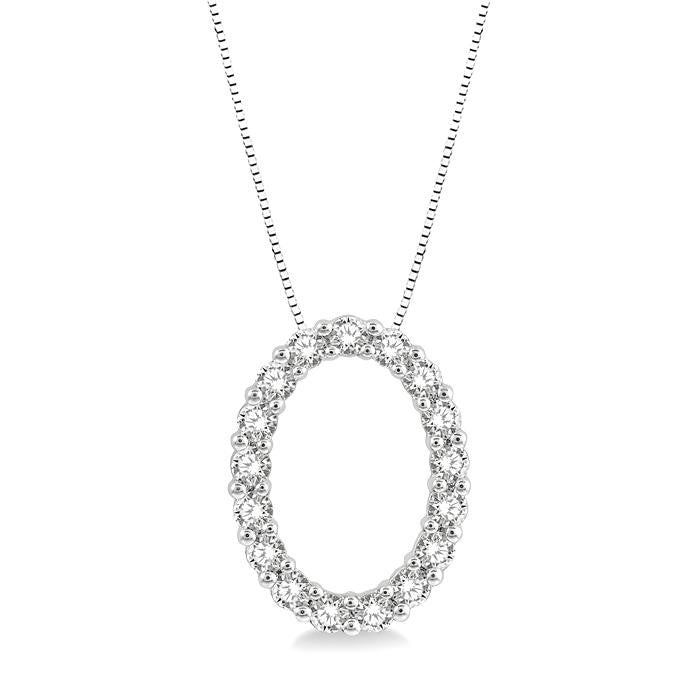 1/4 Ctw Oval Shape Window Round Cut Diamond Pendant With Chain in 14K White Gold
