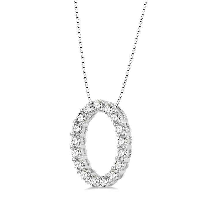 1/4 Ctw Oval Shape Window Round Cut Diamond Pendant With Chain in 14K White Gold