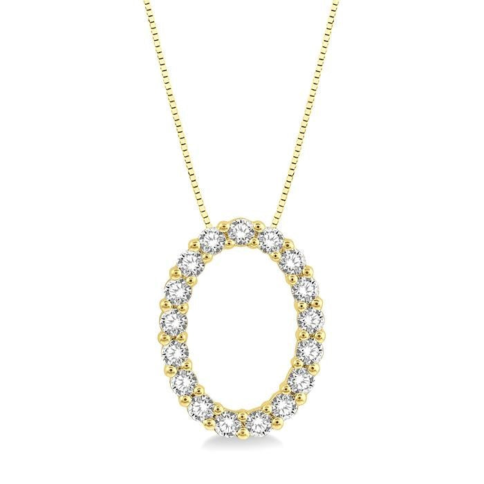 1/4 Ctw Oval Shape Window Round Cut Diamond Pendant With Chain in 14K Yellow Gold