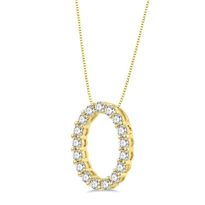1/4 Ctw Oval Shape Window Round Cut Diamond Pendant With Chain in 14K Yellow Gold