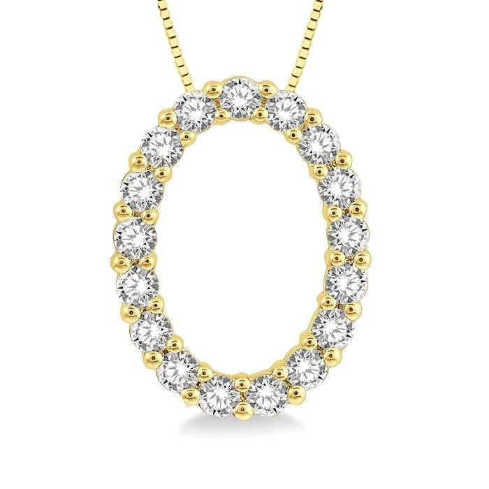 1/4 Ctw Oval Shape Window Round Cut Diamond Pendant With Chain in 14K Yellow Gold