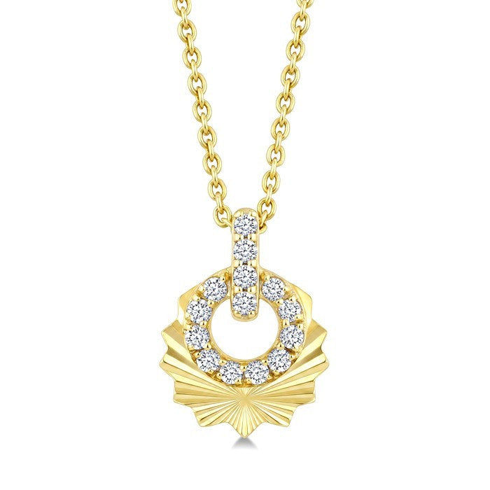 1/6 Ctw Round Cut Diamond Pirouette Circle Fluted Fashion Pendant With Chain in 10K Yellow Gold