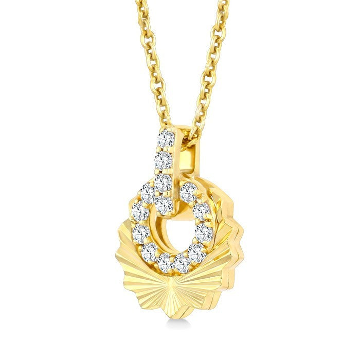 1/6 Ctw Round Cut Diamond Pirouette Circle Fluted Fashion Pendant With Chain in 10K Yellow Gold