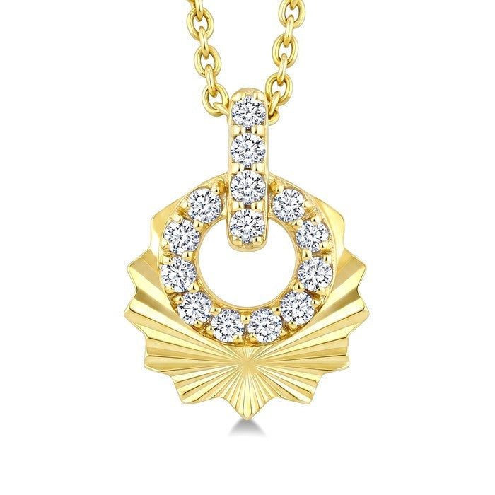1/6 Ctw Round Cut Diamond Pirouette Circle Fluted Fashion Pendant With Chain in 10K Yellow Gold