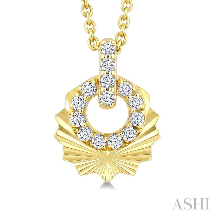 1/6 Ctw Round Cut Diamond Pirouette Circle Fluted Fashion Pendant With Chain in 10K Yellow Gold
