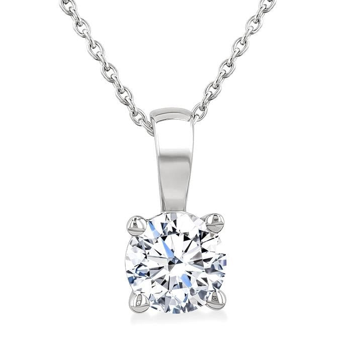 1 Ctw Prong Set Round Cut Diamond Solitaire Pendant With Chain in 14K White Gold