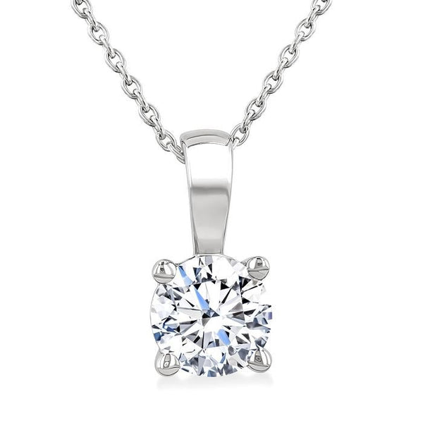 1 Ctw Prong Set Round Cut Diamond Solitaire Pendant With Chain in 14K White Gold