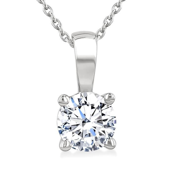 1 Ctw Prong Set Round Cut Diamond Solitaire Pendant With Chain in 14K White Gold
