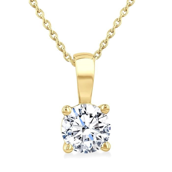 1 Ctw Prong Set Round Cut Diamond Solitaire Pendant With Chain in 14K Yellow Gold