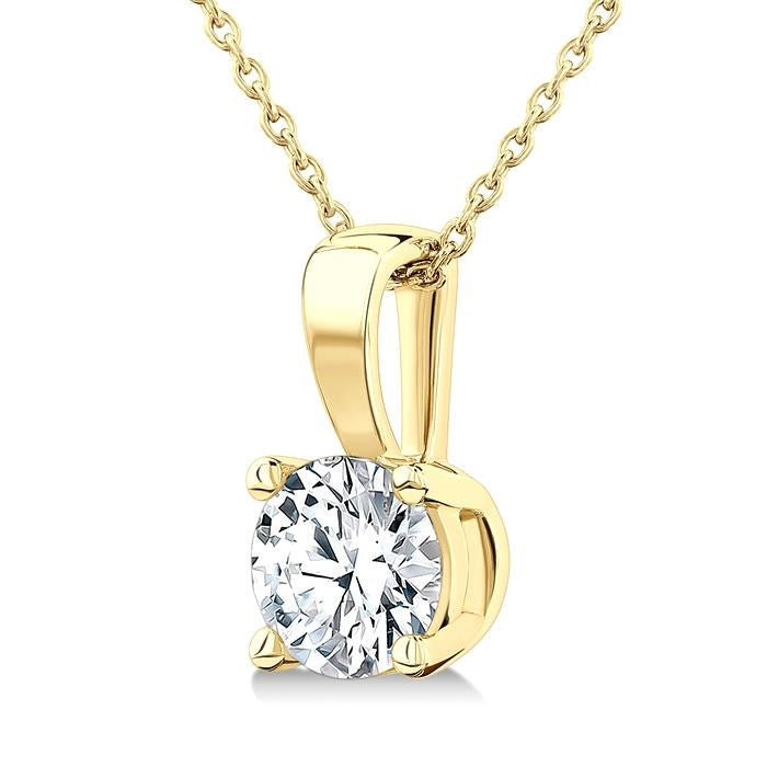 1 Ctw Prong Set Round Cut Diamond Solitaire Pendant With Chain in 14K Yellow Gold