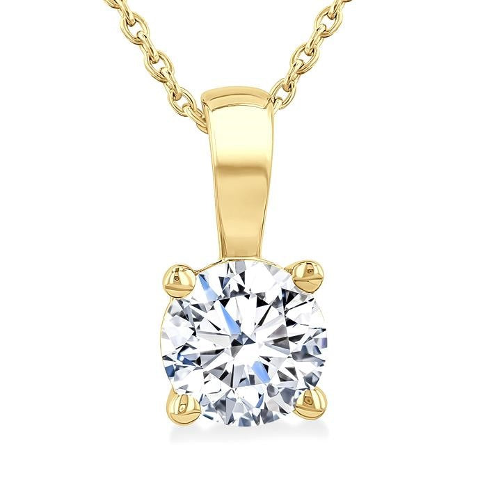 1 Ctw Prong Set Round Cut Diamond Solitaire Pendant With Chain in 14K Yellow Gold