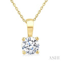 1 Ctw Prong Set Round Cut Diamond Solitaire Pendant With Chain in 14K Yellow Gold