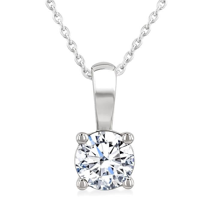 3/4 Ctw Prong Set Round Cut Diamond Solitaire Pendant With Chain in 14K White Gold