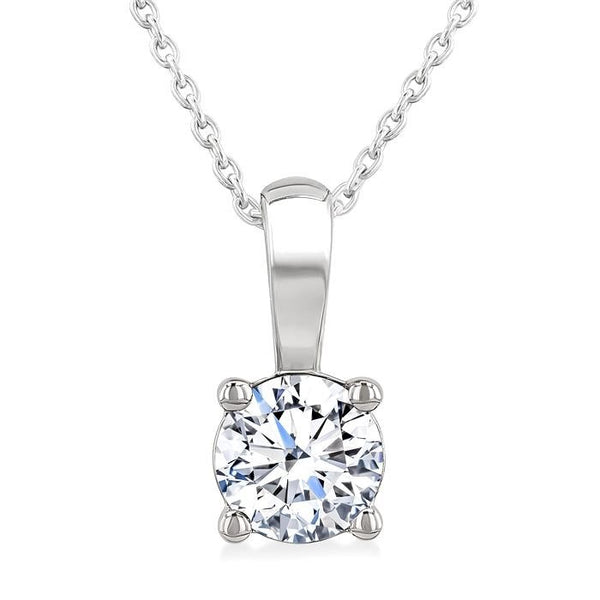 3/4 Ctw Prong Set Round Cut Diamond Solitaire Pendant With Chain in 14K White Gold