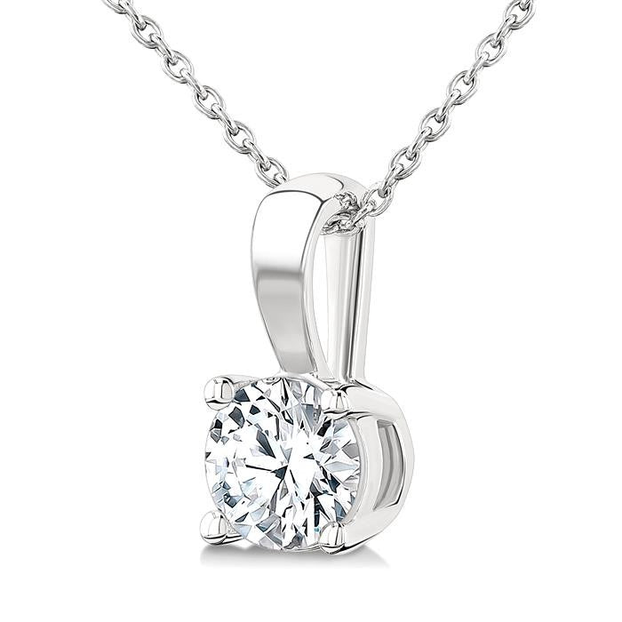 3/4 Ctw Prong Set Round Cut Diamond Solitaire Pendant With Chain in 14K White Gold