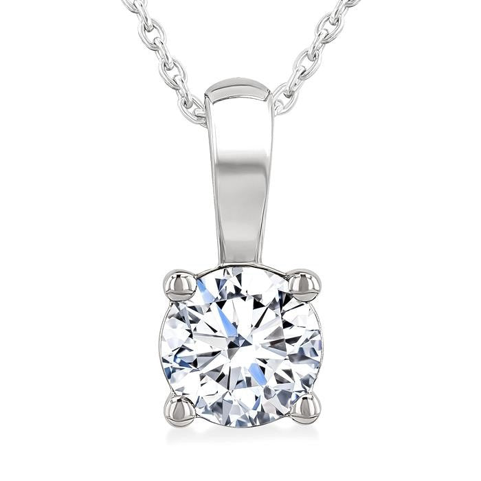 3/4 Ctw Prong Set Round Cut Diamond Solitaire Pendant With Chain in 14K White Gold