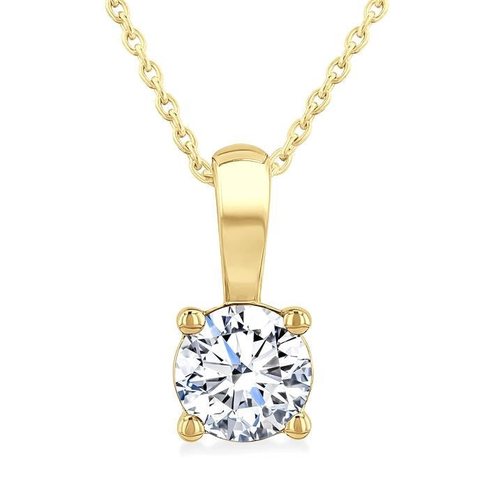 3/4 Ctw Prong Set Round Cut Diamond Solitaire Pendant With Chain in 14K Yellow Gold