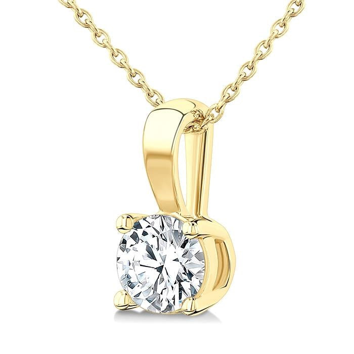 3/4 Ctw Prong Set Round Cut Diamond Solitaire Pendant With Chain in 14K Yellow Gold