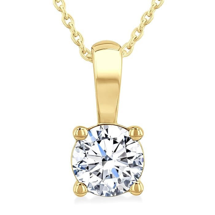 3/4 Ctw Prong Set Round Cut Diamond Solitaire Pendant With Chain in 14K Yellow Gold
