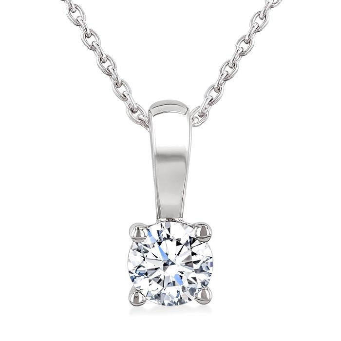 1/2 Ctw Prong Set Round Cut Diamond Solitaire Pendant With Chain in 14K White Gold