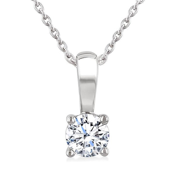 1/2 Ctw Prong Set Round Cut Diamond Solitaire Pendant With Chain in 14K White Gold