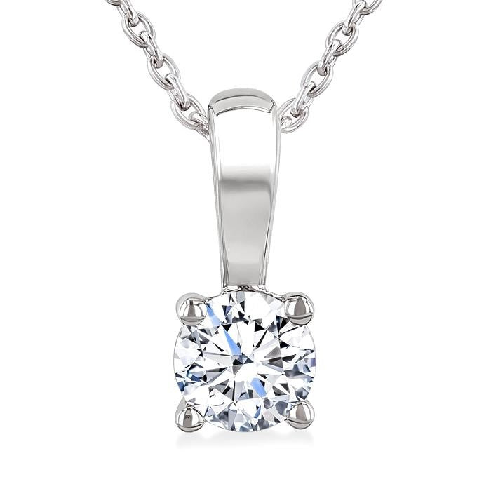 1/2 Ctw Prong Set Round Cut Diamond Solitaire Pendant With Chain in 14K White Gold