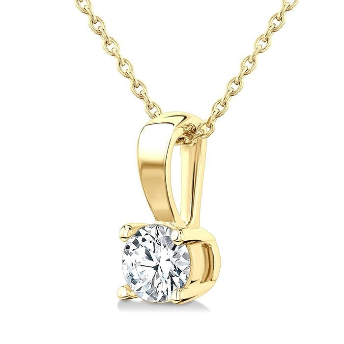 1/2 Ctw Prong Set Round Cut Diamond Solitaire Pendant With Chain in 14K Yellow Gold