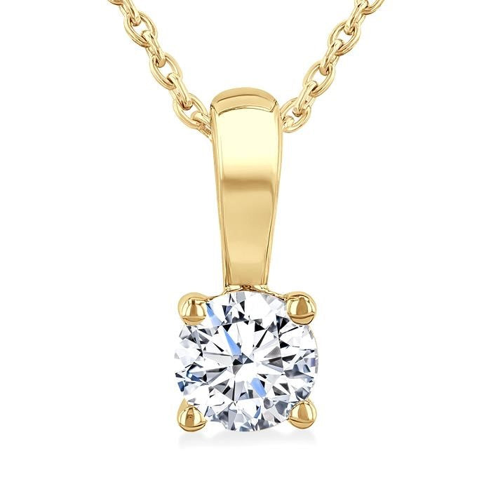 1/2 Ctw Prong Set Round Cut Diamond Solitaire Pendant With Chain in 14K Yellow Gold
