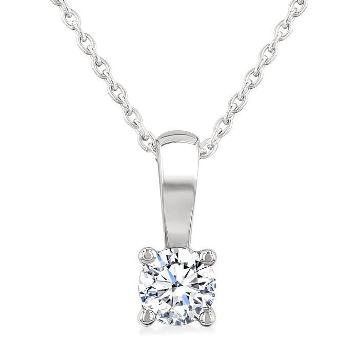 1/3 Ctw Prong Set Round Cut Diamond Solitaire Pendant With Chain in 14K White Gold