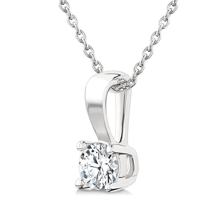 1/3 Ctw Prong Set Round Cut Diamond Solitaire Pendant With Chain in 14K White Gold