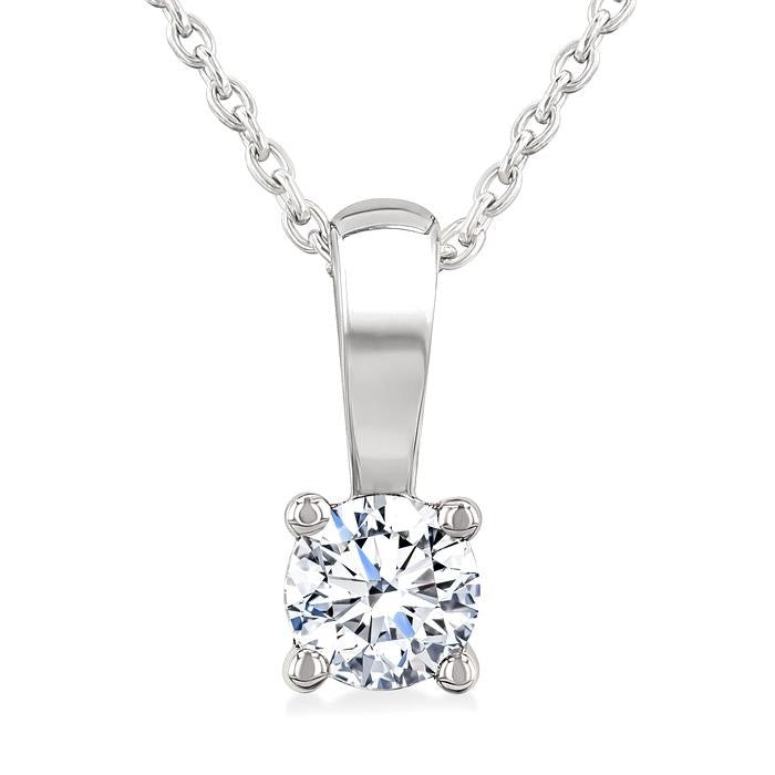 1/3 Ctw Prong Set Round Cut Diamond Solitaire Pendant With Chain in 14K White Gold