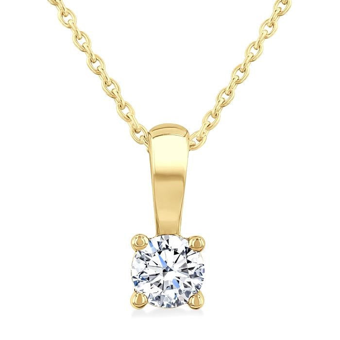 1/3 Ctw Prong Set Round Cut Diamond Solitaire Pendant With Chain in 14K Yellow Gold
