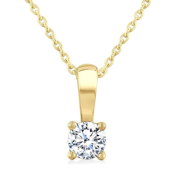 1/3 Ctw Prong Set Round Cut Diamond Solitaire Pendant With Chain in 14K Yellow Gold