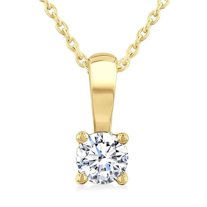1/3 Ctw Prong Set Round Cut Diamond Solitaire Pendant With Chain in 14K Yellow Gold