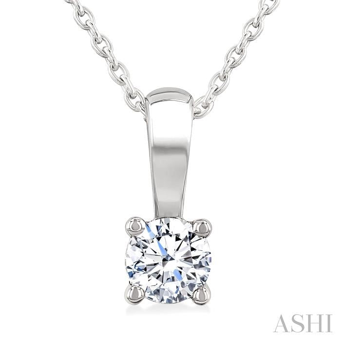 1/3 Ctw Prong Set Round Cut Diamond Solitaire Pendant With Chain in 14K White Gold