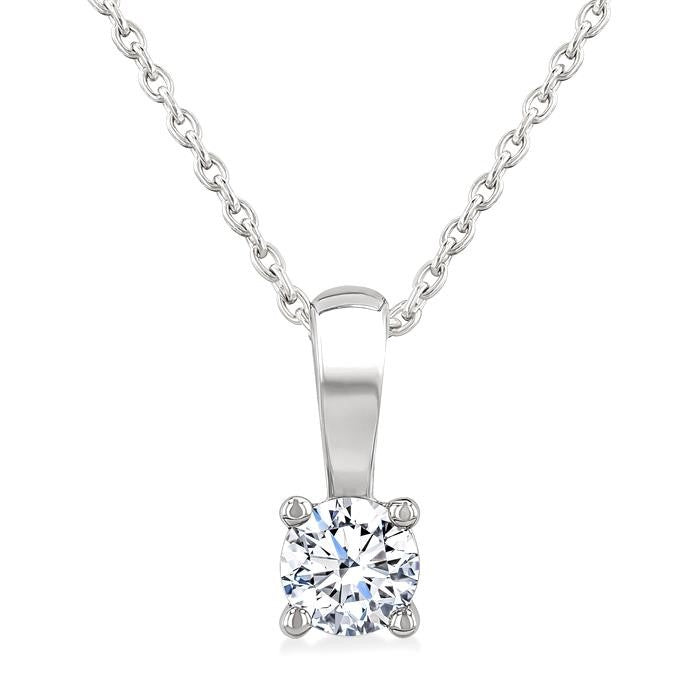 1/4 Ctw Prong Set Round Cut Diamond Solitaire Pendant With Chain in 14K White Gold