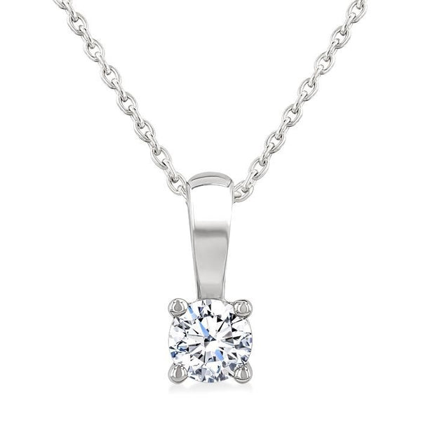 1/4 Ctw Prong Set Round Cut Diamond Solitaire Pendant With Chain in 14K White Gold
