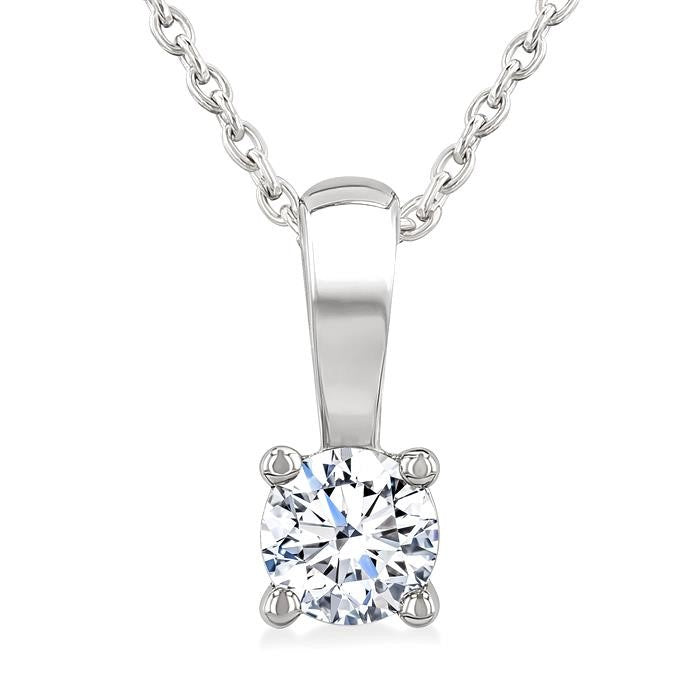 1/4 Ctw Prong Set Round Cut Diamond Solitaire Pendant With Chain in 14K White Gold