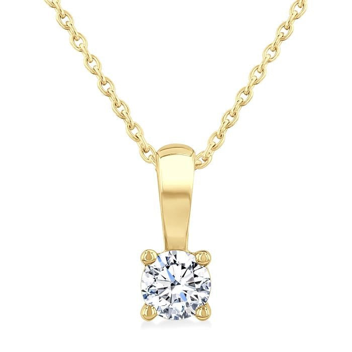 1/4 Ctw Prong Set Round Cut Diamond Solitaire Pendant With Chain in 14K Yellow Gold
