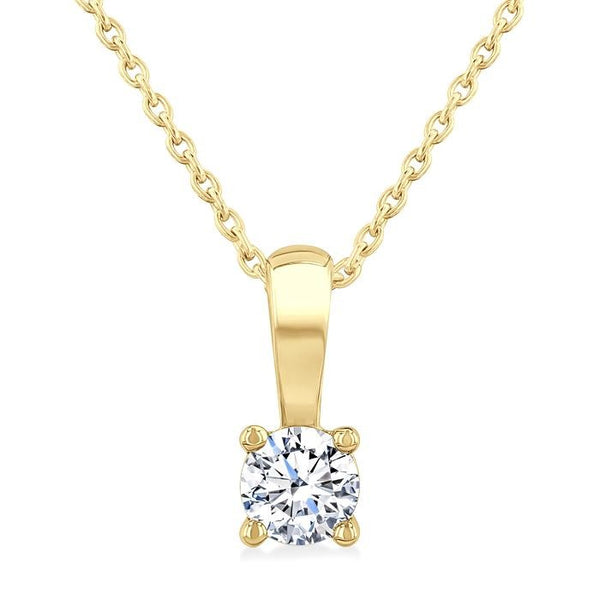 1/4 Ctw Prong Set Round Cut Diamond Solitaire Pendant With Chain in 14K Yellow Gold