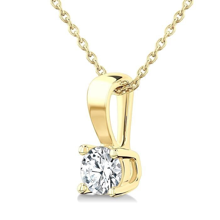 1/4 Ctw Prong Set Round Cut Diamond Solitaire Pendant With Chain in 14K Yellow Gold