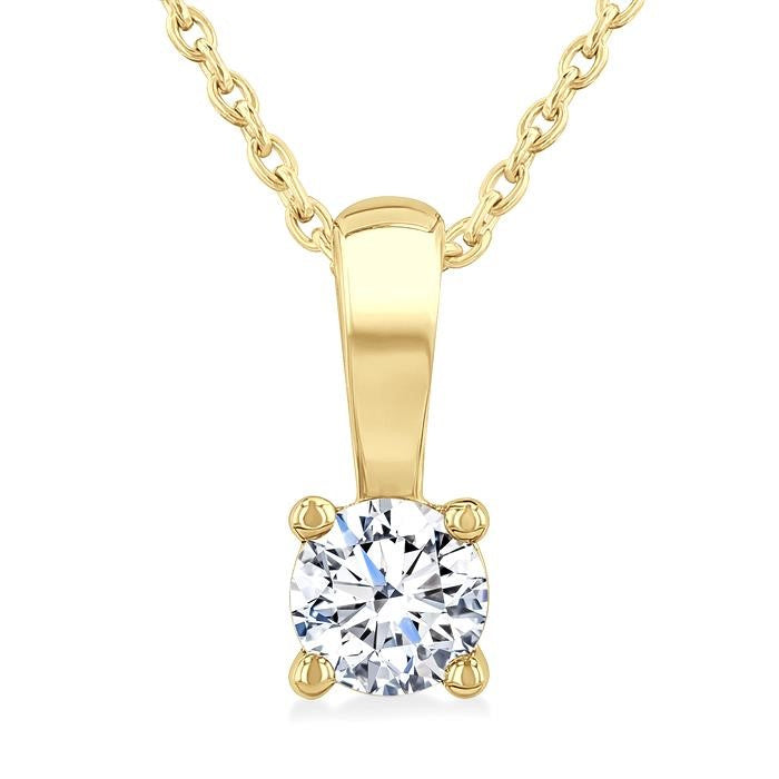 1/4 Ctw Prong Set Round Cut Diamond Solitaire Pendant With Chain in 14K Yellow Gold