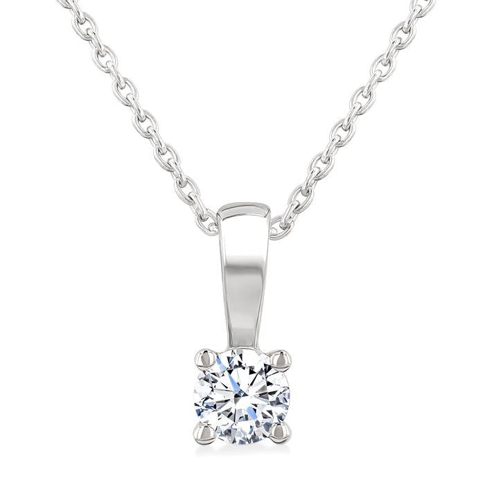 1/5 Ctw Prong Set Round Cut Diamond Solitaire Pendant With Chain in 14K White Gold