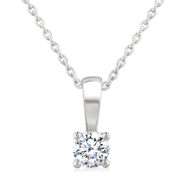 1/5 Ctw Prong Set Round Cut Diamond Solitaire Pendant With Chain in 14K White Gold