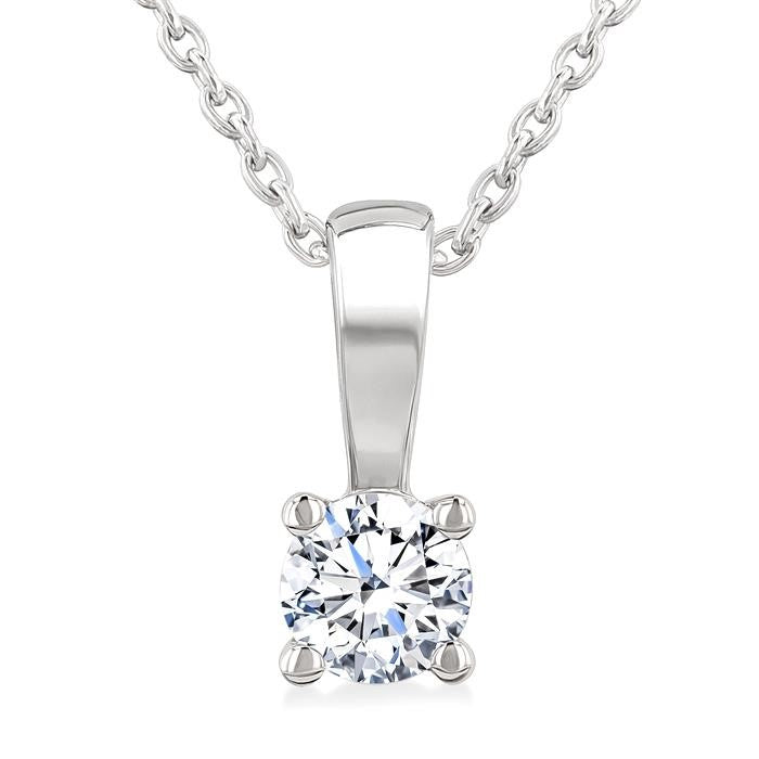 1/5 Ctw Prong Set Round Cut Diamond Solitaire Pendant With Chain in 14K White Gold