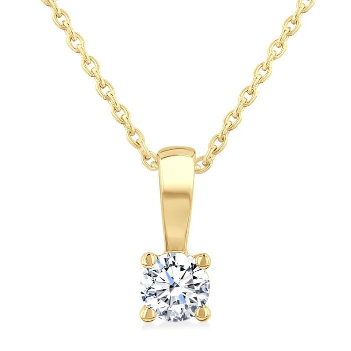 1/5 Ctw Prong Set Round Cut Diamond Solitaire Pendant With Chain in 14K Yellow Gold