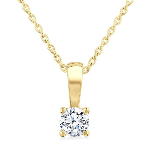 1/5 Ctw Prong Set Round Cut Diamond Solitaire Pendant With Chain in 14K Yellow Gold
