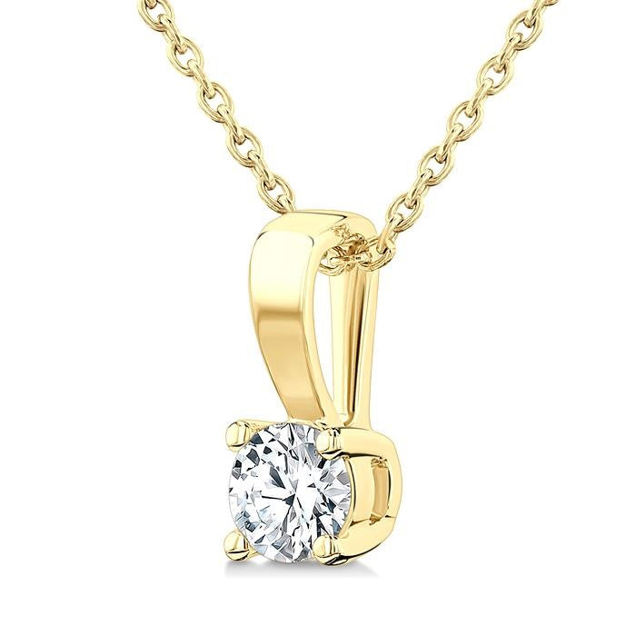 1/5 Ctw Prong Set Round Cut Diamond Solitaire Pendant With Chain in 14K Yellow Gold