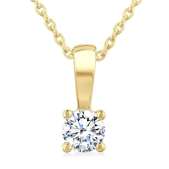 1/5 Ctw Prong Set Round Cut Diamond Solitaire Pendant With Chain in 14K Yellow Gold