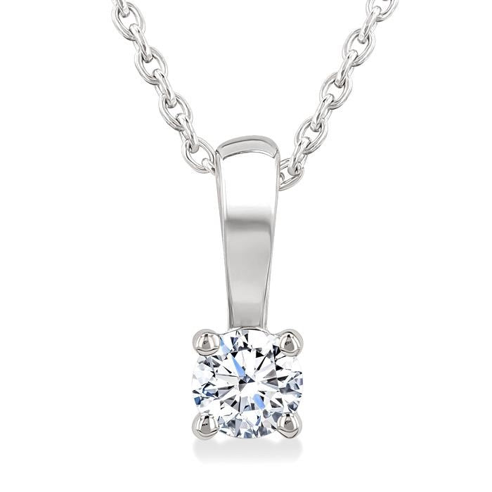 1/6 Ctw Prong Set Round Cut Diamond Solitaire Pendant With Chain in 14K White Gold